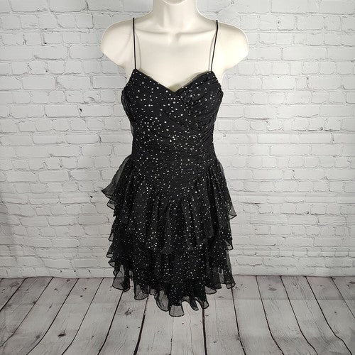 VTG Susan Roselli Vijack Polka Dot Tiered Criss Cross Blackless Dress Size 5/6