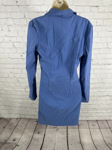 VTG Alyn Paige Blue Button Up Collared Shirt Long Blazer Suit Jacket Size 3/4