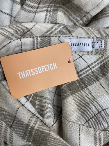 NWT THATSSOFETCH Beige Brown Plaid Denver Flannel Button Up Long Sleeve Shirt 6