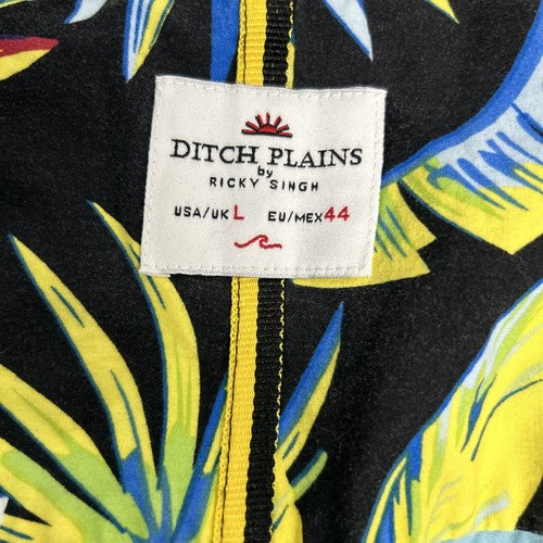 Ditch Plains Ricky Singh Blue Beach Themed Button Down Short Sleeve Shirt L