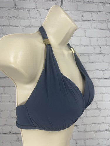 Victoria's Secret Grey Blue Gold Logo Halter Push Up Bikini Swim Top L