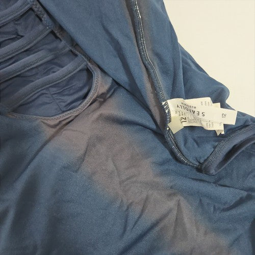 Seafolly Navy Ruched V Neck Strappy Back One Piece Swimsuit Bathing Suit 12DD