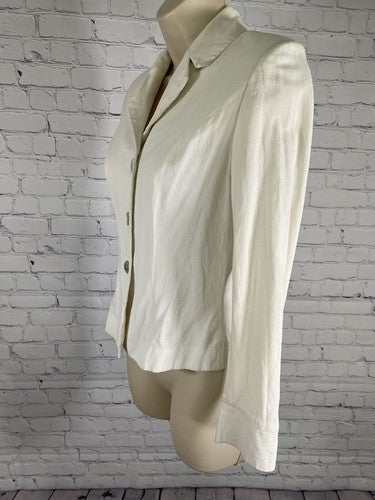 VTG Gia & Co Ivory 100% Linen Collared 3 Oyster Button Up Top Shirt Women’s 0
