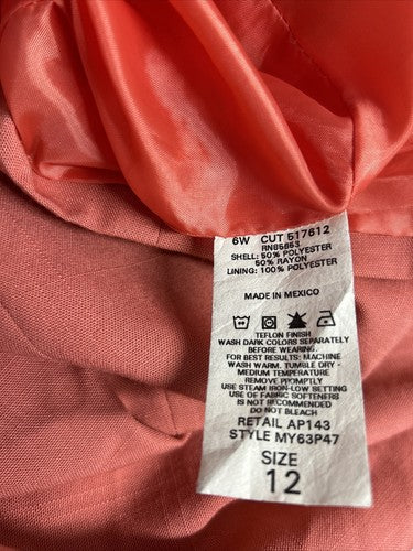 Napa Studio Coral Bitch Lapel Two Button Lined Suit Jacket Blazer Women’s 12