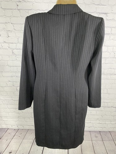 VTG Dani Max Petite Shoulder Pads Long Black Pinstriped Light Overcoat Jacket 4