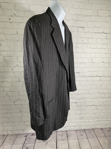 VTG Take 6 By Kashini “120” Super Fine 100% Wool Gray Striped Jacket Blazer 44R