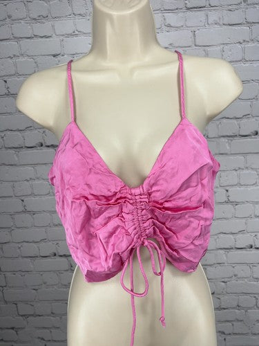 Aerie Pink Ruched Drawstring Front V Neck Cami Crop Top Size S