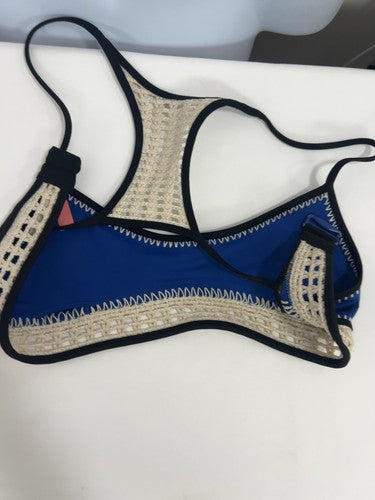 Victoria's Secret Blue Ivory Crochet Trim Racerback Bikini Swim Top S