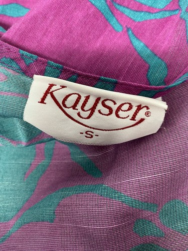 VTG Kayser Blue Purple Front Zip 3/4 Sleeve Pleated Long House Dress Women’s S