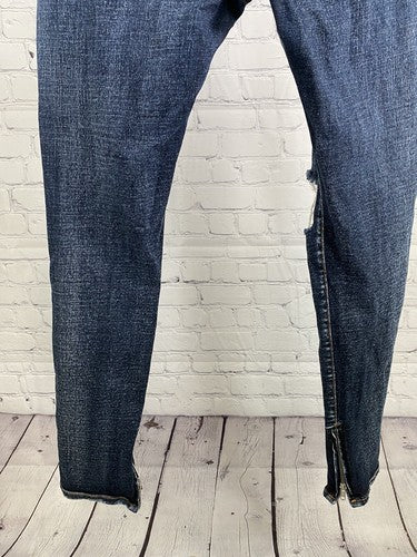LAKENZIE Dark Wash Distressed Born Sinner Embroidered Denim Zipper Ankle Jeans L