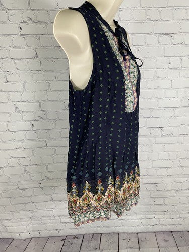 NWT Weekend Suzanne Betro Colorful Pintuck Placket Sleeveless V Neck Tunic S