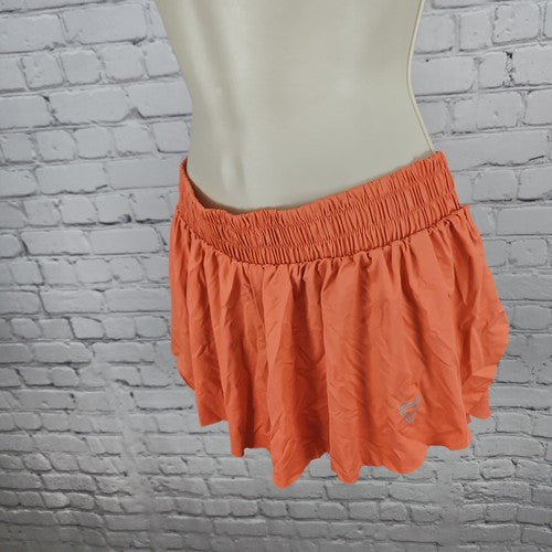Luogongzi Orange 2 in 1 Flowy Elastic Waist Stretch Running Shorts L