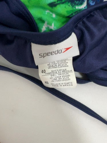 Speedo Blue Green Snake Print Cross Back One Piece Swimsuit Bathing Suit 40