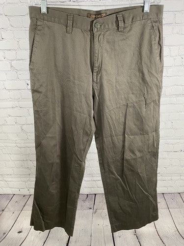 Koutons Collezioni Green Brown Flat Front Casual Straight Leg Dress Pants 36x26