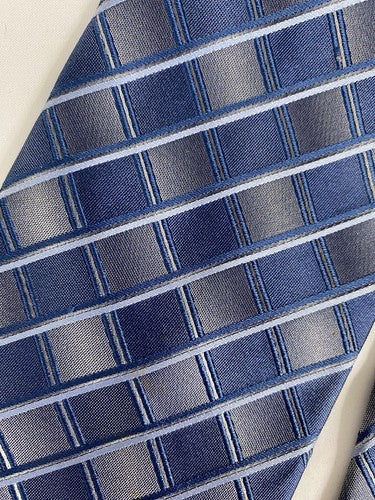 VTG NWT Joseph Feiss Blue Gray Check 100% Silk Men’s Wide Neck Tie (58 x 4)