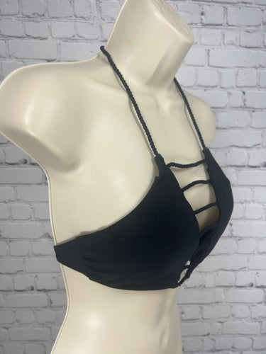 Abercrombie Swim Black Strappy Caged Front Triangle Halter Bikini Top S