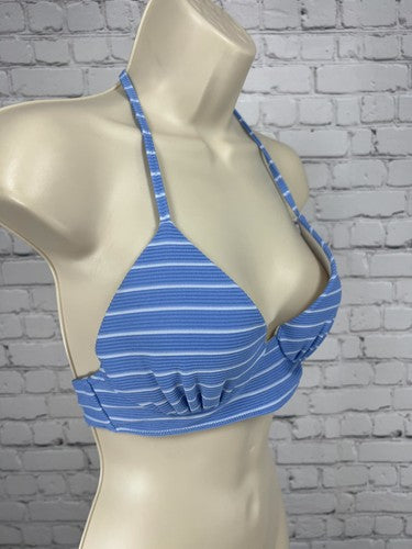 Shade & Shore Blue White Striped Textured Halter Push Up Bikini Swim Top 34B
