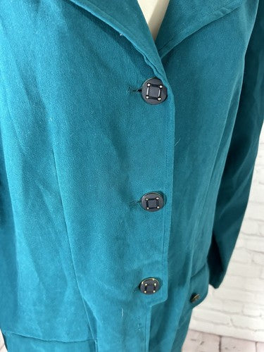 VTG Jason Matthews Teal Long Sleeve Front Back Slits Button Up Top Women’s 12