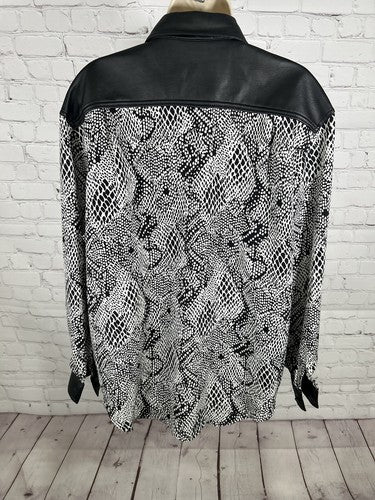 Jordan Woman Black White Vegan Leather Collar/Sleeve Cuffs/Buttons Button Up 16W