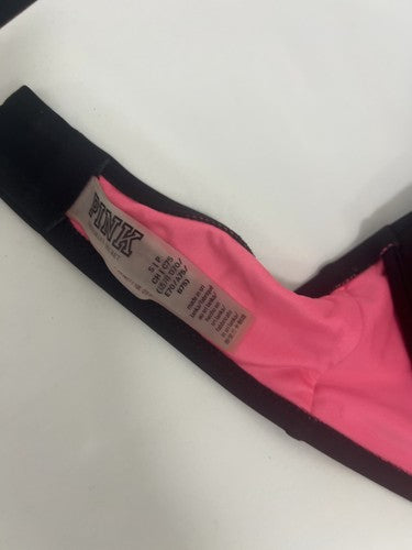 Victoria's Secret PINK Black Plunge Push Up Padded Halter Tie Bikini Top Size S