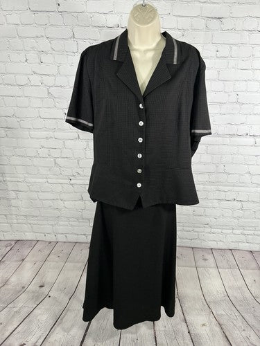 Miss Dorby Black Two Piece Outfit Set Long Skirt Button Up Top Women’s 18