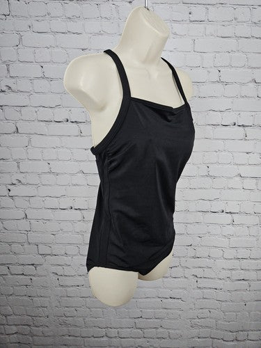Lands' End Black Cross Back One Piece Swimsuit Bathing Suit Size 8
