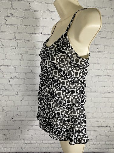 White House Black Market White Black Geometric Layered Frilly Spaghetti Strap XS