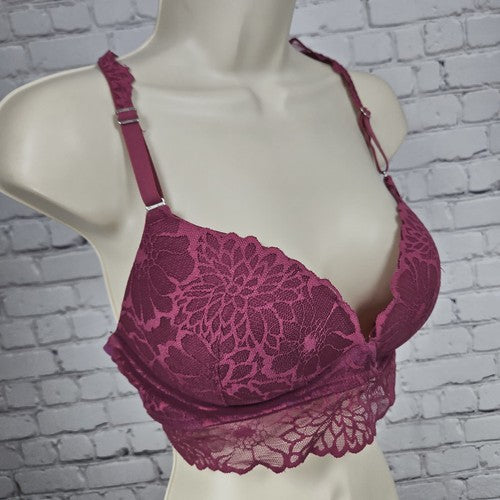 Victoria's Secret PINK Berry Floral Lace Wireless Racerback Push Up Bra Size L