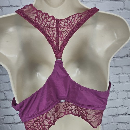 Victoria's Secret PINK Berry Floral Lace Wireless Racerback Push Up Bra Size L