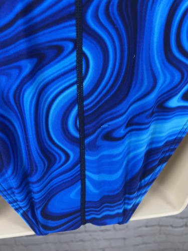TYR Blue Swirl Print Cross Back One Piece Swimsuit Bathing Suit Size 32 M