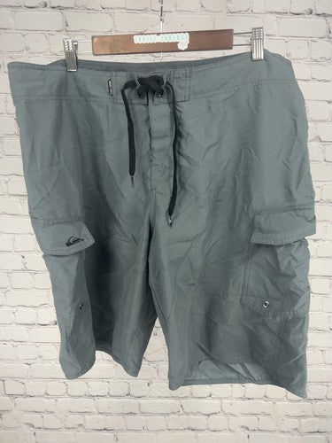 Quiksilver Gray Cargo Pocket Lace Up Board Shorts Swim Trunks (40x10.5)