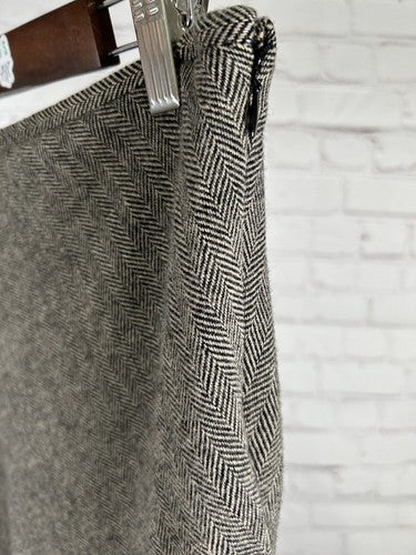 Lauren Ralph Lauren Black Brown Herringbone 100% Wool Layered Long Skirt 12