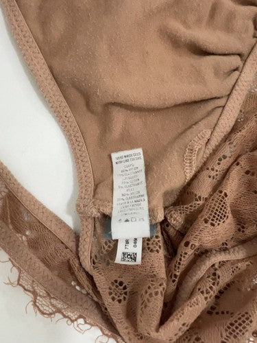 Aerie Tan Floral Lace Lined Plunge V Neck Bralette Bra M
