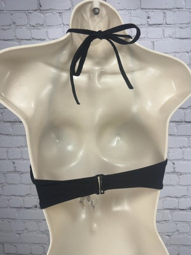 Victoria's Secret PINK Black Plunge Push Up Padded Halter Tie Bikini Top Size S