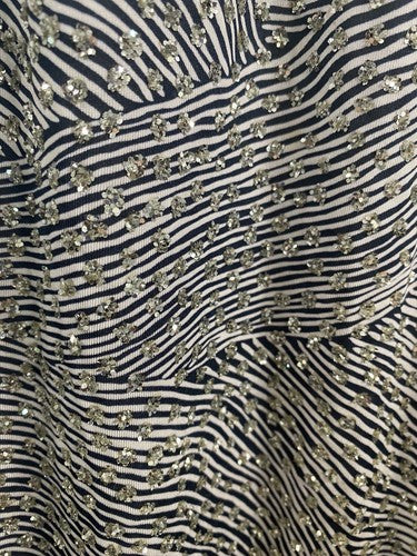 VTG Patra Black White Zebra Print Glittery Shoulder Pad Midi Length Dress 4