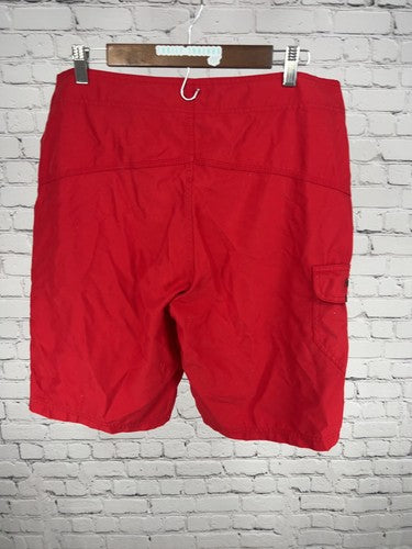 Hurley Red Black Logo Cargo Pocket Board Shorts Swim Trunks 34