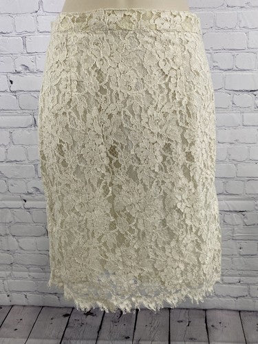 VTG Pastille Ivory Lace Cotton Blend Short Straight Pencil Skirt USA Size 8