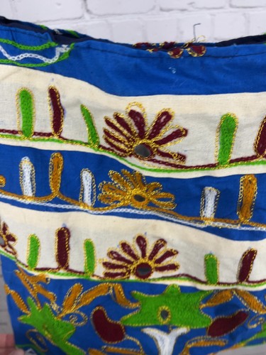 NWD India Boutique Blue Floral Mirror Embroidered Boho Crossbody Shoulder Bag