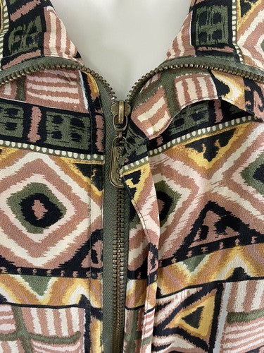 VTG Fuda International Colorful Aztec Print Full Zip 100% Silk Bomber Jacket M