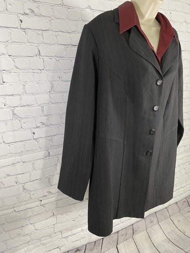 VTG Fashion Bug Black Red Striped Blazer Jacket With Red Dickie Collar 16W
