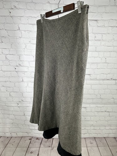Lauren Ralph Lauren Black Brown Herringbone 100% Wool Layered Long Skirt 12