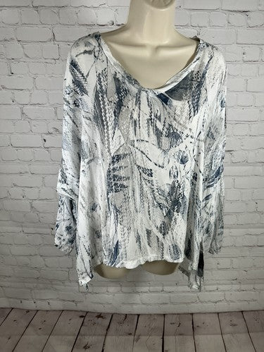 Sofia Women's Boxy Top Blue White Grey Made in Italy Roll Tab 3/4 Sleeves O/S