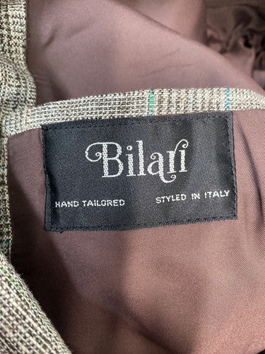 VTG Bilari Hand Tailored Brown Multicolor Fleck Overcheck Silk Jacket Blazer 42R