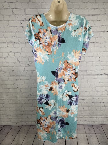 VTG Awesome Wear Blue Floral Pullover Short Sleeve T Shirt Dress XXL