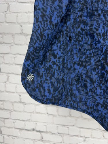 Athleta Blue Black Abstract Print Drawstring Lined Running Shorts L (32X2)