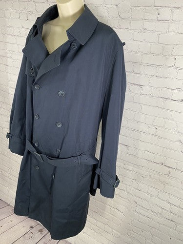 VTG Oleg Cassini Navy Blue Double Breasted Collared Belted Coat Jacket 46R
