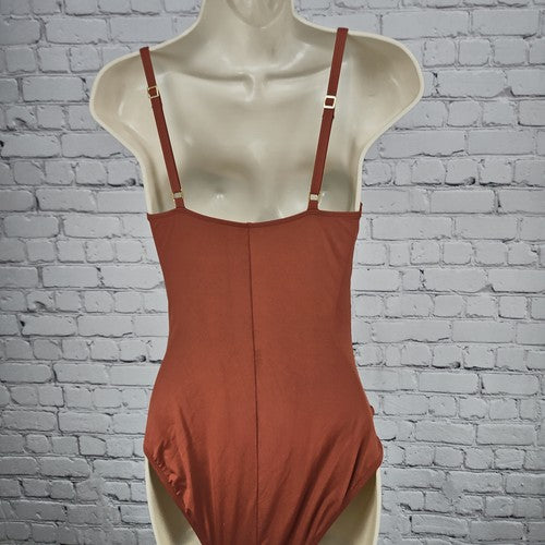La Blanca Rust Brown Ruched Square Neck One Piece Swimsuit Bathing Suit 8