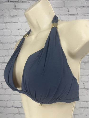 Victoria's Secret Grey Blue Gold Logo Halter Push Up Bikini Swim Top L