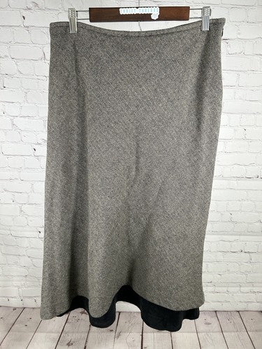 Lauren Ralph Lauren Black Brown Herringbone 100% Wool Layered Long Skirt 12