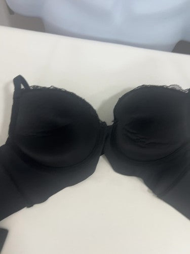 BCBGMAXAZRIA Black Floral Lace Overlay Underwire Padded Lined Bra 36C